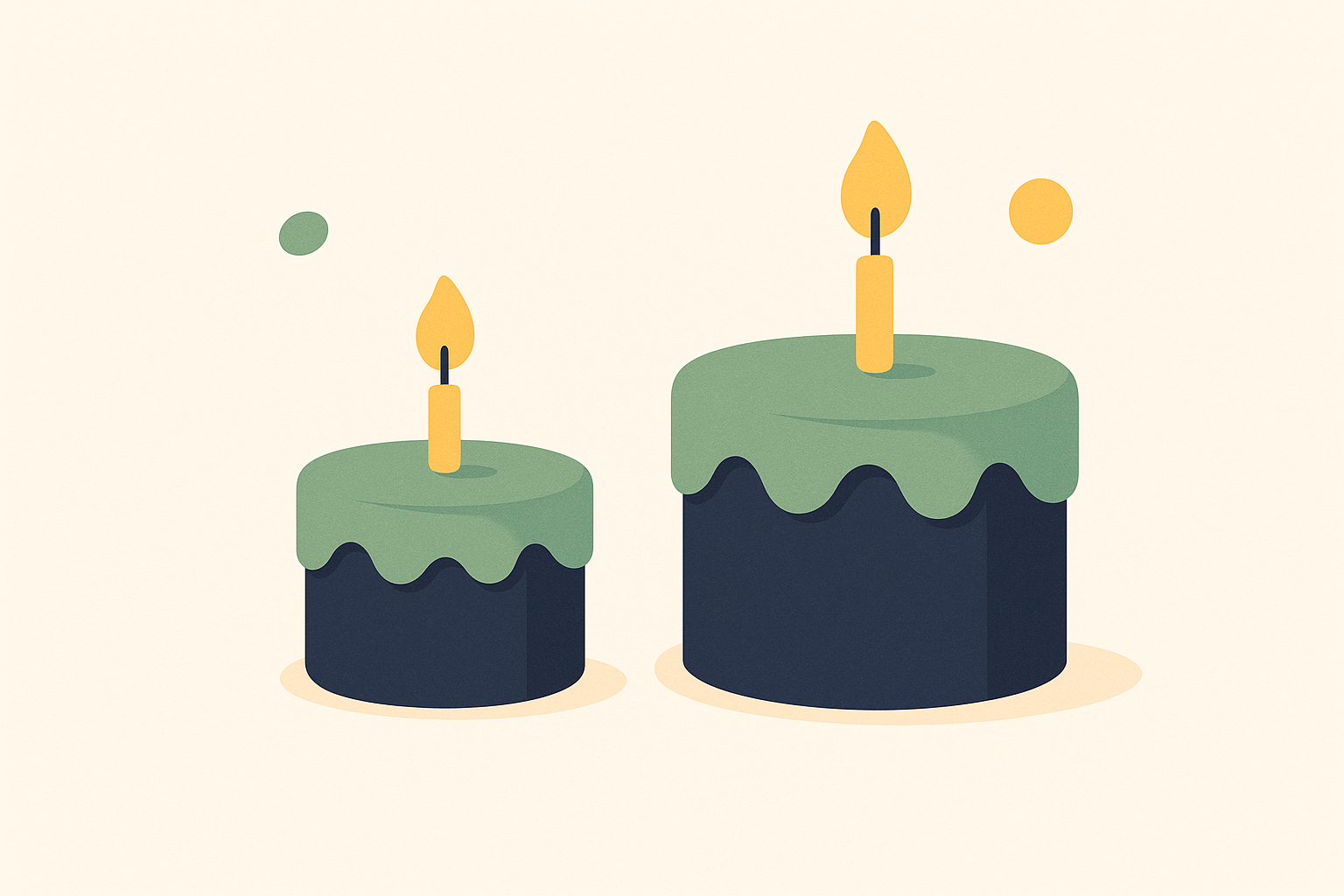 Two birthday cakes of different sizes side by side with a small gap between them