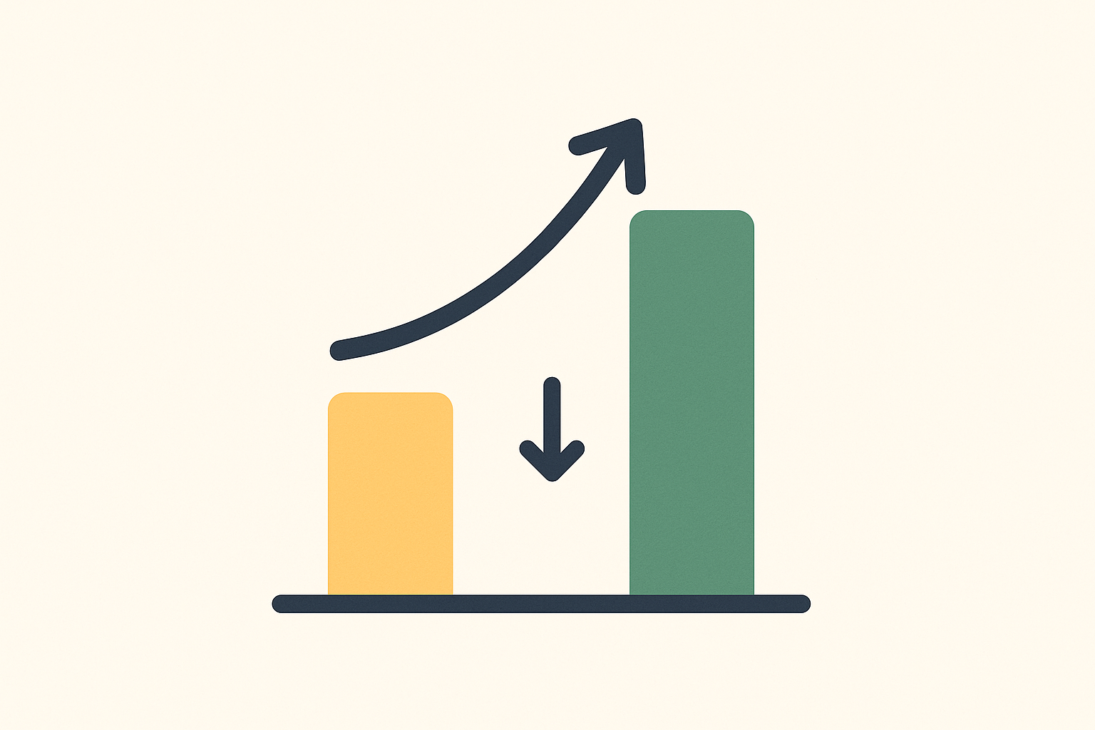 Two bars of different heights with an arrow rising from the shorter to the taller