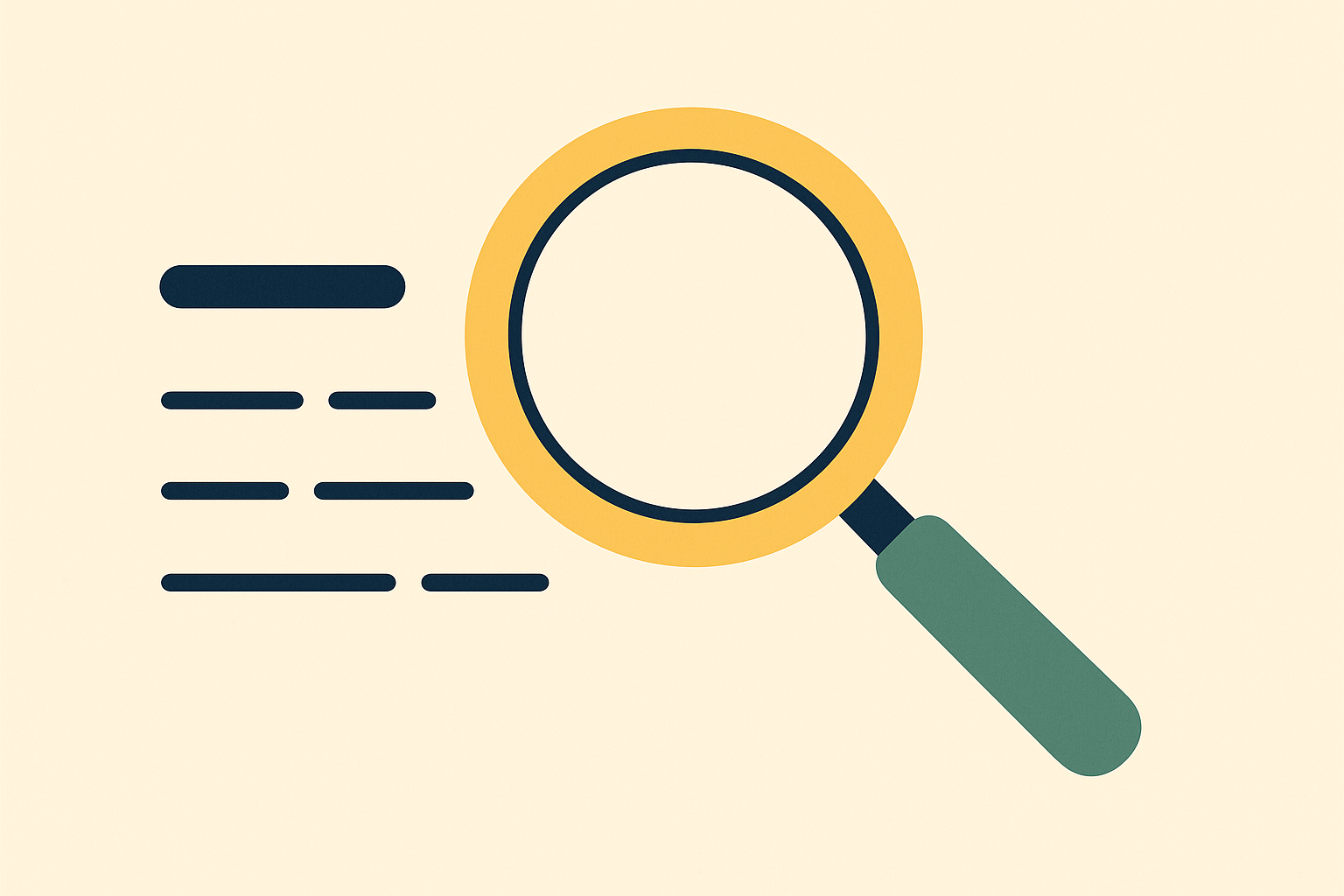 A magnifying glass hovering over rows of tiny text lines, with a larger line above for size contrast